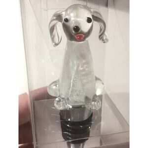 Glass Dog Puppy Figurine Bottle Topper Stopper Stainless Floppy Ears Barware New